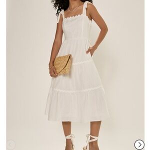 Francesca’s Ruffled White Midi Dress